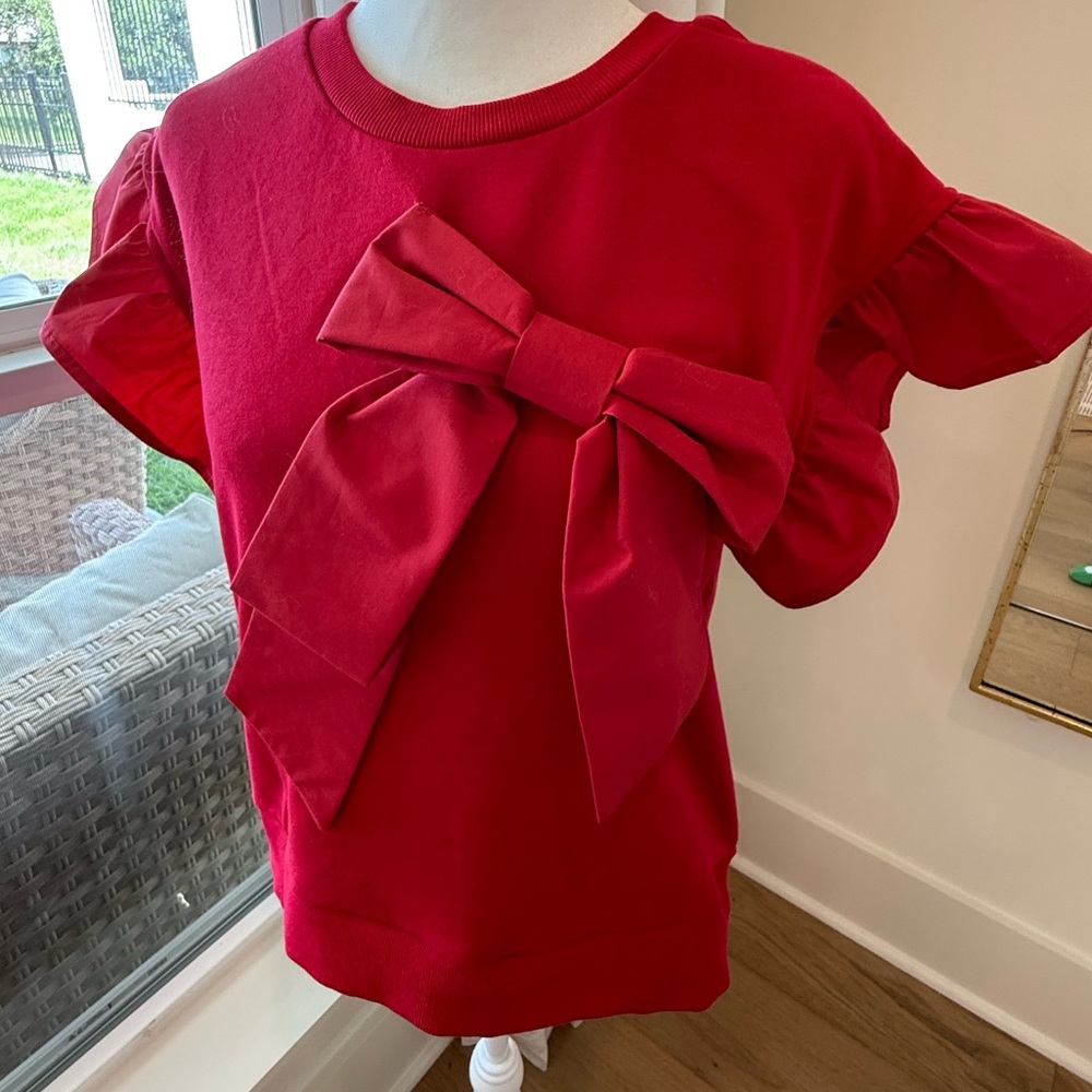 entro Red Short-Sleeve Top with Oversized Bow